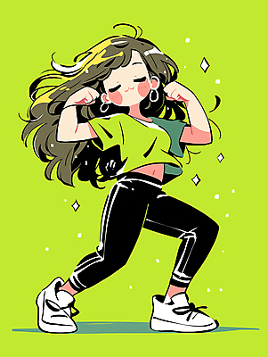 여자 감정 인물캐릭터 스포츠 포즈 일러스트 청소년 건강 한명 소녀 초록색 반짝임 운동 손들기 눈감음 귀걸이 스트레칭 활기 십대여자한명만 일러캐릭터 AI파일 캐릭터 1 어린이 컬러 컨셉 장신구 모션 사람 여자한명만 십대여자만 파일형식 벡터