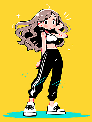 여자 감정 인물캐릭터 스포츠 포즈 일러스트 청소년 건강 한명 소녀 반짝임 운동 노란색 귀걸이 턱괴기 춤 활기 십대여자한명만 일러캐릭터 AI파일 캐릭터 1 어린이 컬러 컨셉 장신구 모션 문화예술 사람 여자한명만 십대여자만 파일형식 벡터