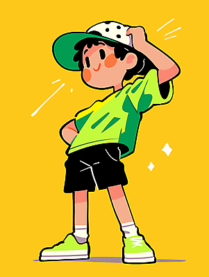 모자 남자 어린이 인물캐릭터 허리손 포즈 일러스트 밝음 한명 미소 소년 반짝임 운동 노란색 손들기 힘 활발 자신감 활기 소년한명만 일러캐릭터 AI파일 캐릭터 1 잡화 감정 컬러 컨셉 모션 표정 건강 사람 남자한명만 소년만 파일형식 벡터