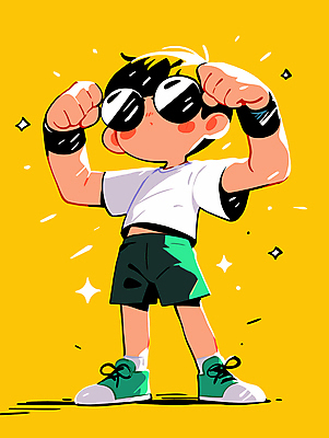 남자 어린이 인물캐릭터 포즈 일러스트 밝음 한명 소년 반짝임 선글라스 운동 노란색 손들기 힘 주먹 활발 자신감 활기 소년한명만 일러캐릭터 AI파일 캐릭터 1 감정 안경 컬러 컨셉 모션 건강 사람 남자한명만 소년만 파일형식 벡터