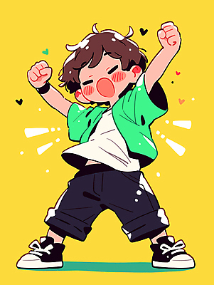 남자 어린이 인물캐릭터 포즈 일러스트 밝음 한명 소년 운동 노란색 눈감음 파이팅 힘 활발 자신감 활기 소년한명만 일러캐릭터 AI파일 캐릭터 1 감정 컬러 컨셉 모션 건강 사람 남자한명만 소년만 파일형식 벡터