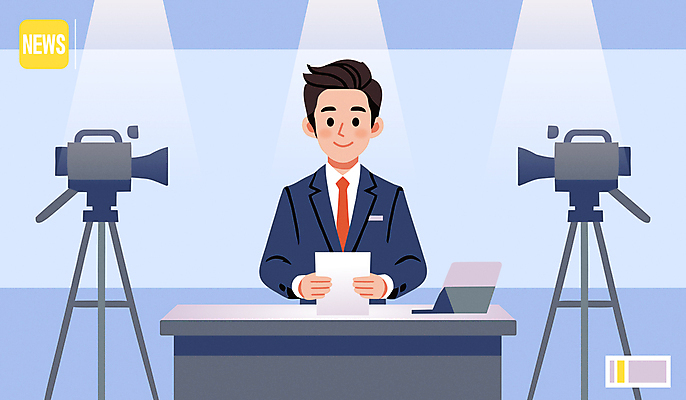 남자 종이 일러스트 비즈니스 한명 들기 성인 파란색 빛 카메라 뉴스 아나운서 방송 방송국 이슈 성인남자한명만 국내일러스트 AI파일 직업 1 컬러 모션 사람 전자제품 남자한명만 성인남자만 파일형식 벡터