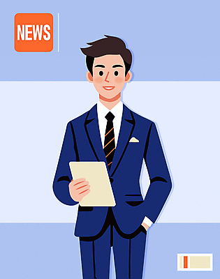 남자 일러스트 비즈니스 한명 서기 미소 들기 성인 파란색 태블릿 뉴스 아나운서 주머니손 방송 방송국 이슈 성인남자한명만 국내일러스트 AI파일 직업 1 컬러 모션 표정 사람 전자제품 스마트기기 남자한명만 성인남자만 파일형식 벡터