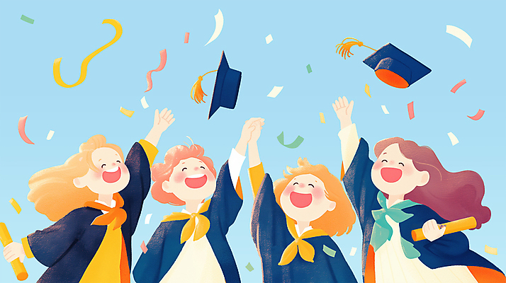 PSD 여자 교육 행복 초등학생 어린이 일러스트 학사모 졸업 새출발 폭죽 초등학교 졸업생 웃음 들기 소녀 여러명 파란색 친구 손잡기 졸업가운 던지기 졸업장 즐거움 소녀만 국내일러스트 모자_잡화 학생 감정 컬러 다수 학교 관계 모션 새로움 표정 사람 가운 출발 여자만 어린이만 파일형식