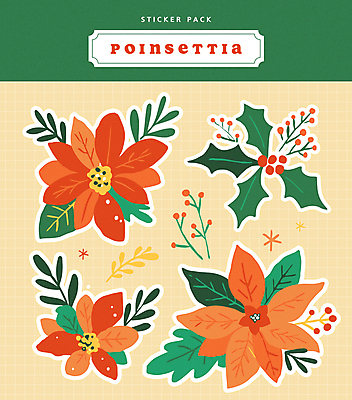 열매 꽃 스티커 잎 크리스마스 일러스트 사람없음 빨간색 라벨 포인세티아 호랑가시나무열매 국내일러스트 AI파일 식물 기념일 컬러 프레임 파일형식 벡터