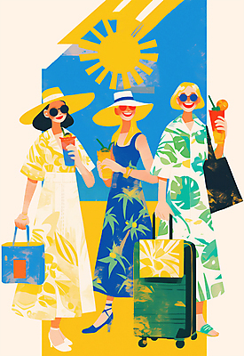전신 PSD 모자 여자 음료 여행 일러스트 웃음 들기 성인 세명 여름 친구 쇼핑 선글라스 태양 여행가방 성인여자만 트로피컬아트 국내일러스트 자연요소 잡화 계절 안경 가방 관계 모션 표정 사람 그림 여자만 성인만 파일형식