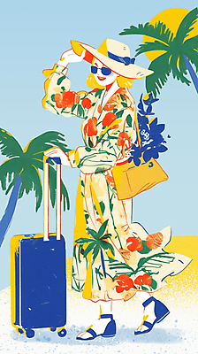 전신 PSD 모자 여자 행복 바다 여행 일러스트 한명 성인 여름 선글라스 야자수 여행가방 잡기 성인여자한명만 트로피컬아트 국내일러스트 나무 1 잡화 계절 감정 안경 가방 모션 사람 그림 여자한명만 성인여자만 파일형식