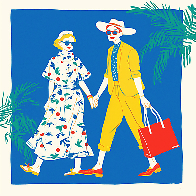 전신 PSD 모자 커플 여자 남자 행복 여행 일러스트 들기 성인 두명 여름 파란색 쇼핑 선글라스 야자수 걷기 여행가방 손잡기 성인만 트로피컬아트 국내일러스트 나무 잡화 계절 감정 안경 컬러 가방 관계 모션 사람 그림 파일형식