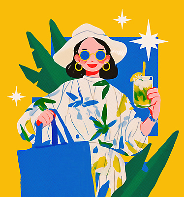 전신 PSD 모자 여자 음료 여행 일러스트 한명 들기 성인 여름 파란색 쇼핑 선글라스 야자수 여행가방 귀걸이 성인여자한명만 트로피컬아트 국내일러스트 나무 1 잡화 계절 안경 컬러 가방 장신구 모션 사람 그림 여자한명만 성인여자만 파일형식