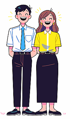 전신 여자 남자 하늘색 일러스트 직장 서기 웃음 성인 두명 노란색 귀걸이 직장인 동료 뒷짐 성인만 국내일러스트 AI파일 직업 컬러 회사 장신구 관계 모션 표정 사람 파란색 파일형식 벡터