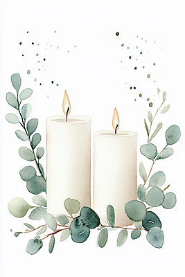 JPG 잎 크리스마스장식 크리스마스 일러스트 초 붓터치 불꽃 수채화 사람없음 번짐 국내일러스트 AI일러스트 AI콘텐츠 식물 기념일 불 파일형식 효과