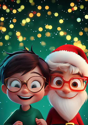 JPG 편집이미지 노년 남자 어린이 크리스마스 겨울 산타모자 산타옷 3D캐릭터 미소 웃음 소년 두명 초록색 산타클로스 눈 보케 눈내림 남자만 안경낌 편집3D AI컴퓨터그래픽 AI콘텐츠 자연요소 캐릭터 모자_잡화 옷 계절 기념일 안경 컬러 날씨 눈_날씨 표정 사람 성인 3D 파일형식