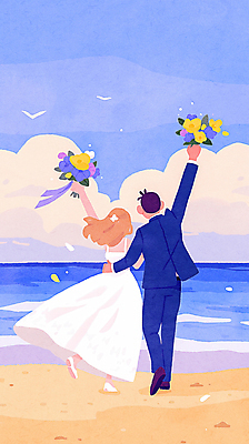 JPG 전신 구름 여자 남자 행복 신부 바다 꽃다발 웨딩드레스 신랑 결혼 일러스트 자연 결혼식 사랑 들기 성인 해변 두명 뒷모습 파란색 손들기 성인만 국내일러스트 AI일러스트 AI콘텐츠 자연요소 드레스 꽃 감정 뷰포인트 컬러 모션 사람 이벤트 생태계 파일형식