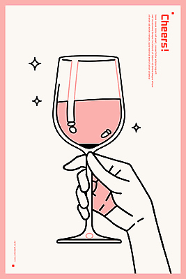 손 음료 분홍색 와인잔 라인일러스트 일러스트 잔 들기 신체부위 반짝임 파티 축하 건배 세련 국내일러스트 AI파일 식기 컬러 컨셉 술잔 모션 사람 이벤트 파일형식 벡터