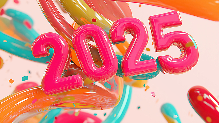 JPG 편집이미지 디자인 분홍색 미래 타이포그라피 사람없음 그래픽 컬러풀 3D 입체 2025년 을사년 편집3D AI컴퓨터그래픽 AI콘텐츠 문자 컬러 컨셉 연도 디지털합성 파일형식