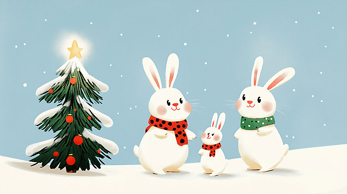 JPG 동물 크리스마스장식 크리스마스 겨울 일러스트 세마리 미소 사람없음 빛 크리스마스트리 마주보기 귀여움 목도리 눈 토끼 별장식 쌓인눈 눈내림 국내일러스트 AI일러스트 AI콘텐츠 자연요소 잡화 계절 기념일 별 컨셉 포유류 모션 날씨 눈_날씨 표정 3 장식 반려동물 파일형식