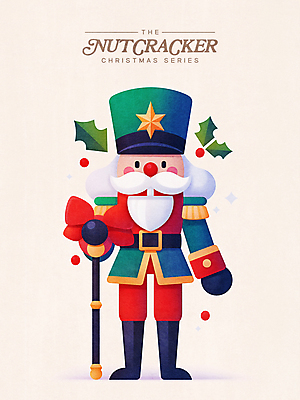 PSD 디자인 리본 크리스마스 겨울 일러스트 지팡이 들기 사람없음 장식 반짝임 장난감 병정 차렷 호두까기인형 호랑가시나무열매 국내일러스트 계절 기념일 열매 포즈 모션 목각인형 파일형식