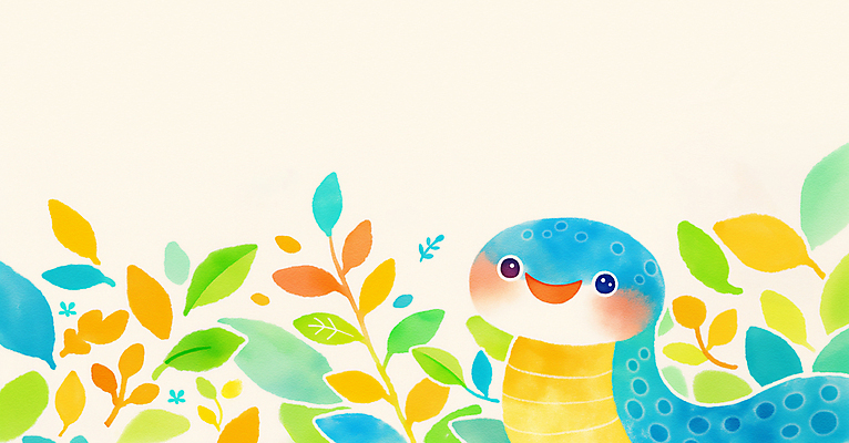 JPG 잎 일러스트 새해 사람없음 파란색 봄풍경 봄 풀 뱀띠 2025년 을사년 국내일러스트 푸른뱀 AI일러스트 AI콘텐츠 식물 계절 컬러 풍경 십이지신 뱀 연도 파일형식