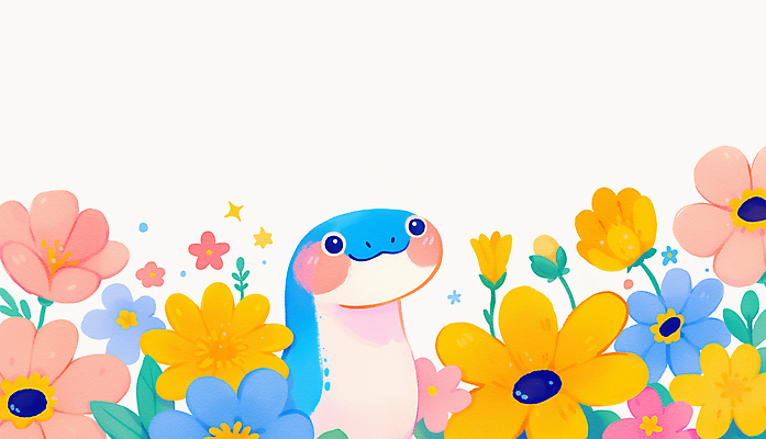 JPG 꽃 잎 일러스트 새해 미소 사람없음 파란색 봄풍경 봄 뱀띠 2025년 을사년 국내일러스트 푸른뱀 AI일러스트 AI콘텐츠 식물 계절 컬러 표정 풍경 십이지신 뱀 연도 파일형식