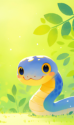 JPG 잎 일러스트 새해 미소 사람없음 연두색 파란색 봄풍경 봄 뱀띠 2025년 을사년 국내일러스트 푸른뱀 AI일러스트 AI콘텐츠 식물 계절 컬러 표정 풍경 초록색 십이지신 뱀 연도 파일형식