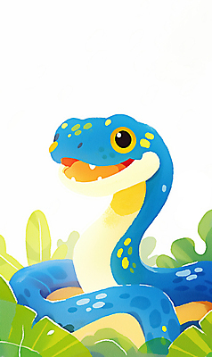 JPG 잎 일러스트 새해 입벌림 사람없음 파란색 봄풍경 봄 뱀띠 2025년 을사년 국내일러스트 푸른뱀 AI일러스트 AI콘텐츠 식물 계절 컬러 표정 풍경 십이지신 뱀 연도 파일형식