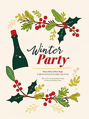 PSD 편집이미지 잎 크리스마스 겨울 프레임 이벤트 사람없음 파티 와인 나뭇가지 와인병 디지털합성 초대장 연말 호랑가시나무열매 홀리데이 편집소스 이미지편집 나무 식물 계절 기념일 열매 병_용기 휴가 카드_감사 주류 파일형식