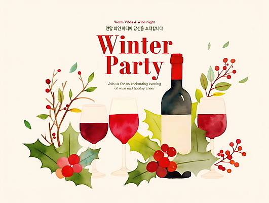 PSD 편집이미지 잎 크리스마스 겨울 와인잔 이벤트 사람없음 파티 와인 나뭇가지 와인병 디지털합성 초대장 연말 호랑가시나무열매 홀리데이 편집소스 이미지편집 나무 식물 계절 기념일 열매 술잔 병_용기 휴가 카드_감사 주류 파일형식