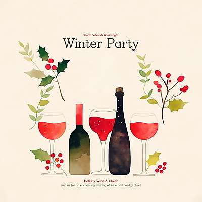 PSD 편집이미지 열매 잎 크리스마스 겨울 와인잔 이벤트 사람없음 파티 와인 와인병 디지털합성 초대장 연말 홀리데이 편집소스 이미지편집 식물 계절 기념일 술잔 병_용기 휴가 카드_감사 주류 파일형식