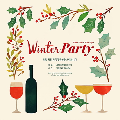 PSD 편집이미지 열매 잎 크리스마스 겨울 와인잔 프레임 이벤트 사람없음 파티 와인 와인병 디지털합성 초대장 연말 홀리데이 편집소스 이미지편집 식물 계절 기념일 술잔 병_용기 휴가 카드_감사 주류 파일형식