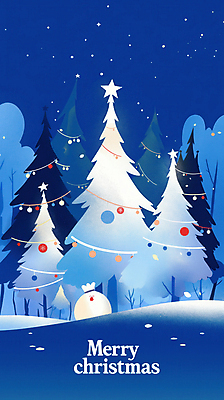 자연요소 식물 계절 기념일 컬러 크리스마스 하늘 날씨 달 야간 파일형식 AI콘텐츠 선물 달빛 겨울 눈 별 장식 숲 빛 파란색 JPG 국내일러스트 일러스트 나무 크리스마스트리 밤하늘 사람없음 AI일러스트