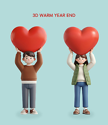 전신 PSD 편집이미지 여자 남자 겨울 사랑 성인 두명 3D 하트 입체 엘리먼트 연말 성인만 들어올리기 편집3D 모양 계절 감정 모션 사람 디지털합성 파일형식