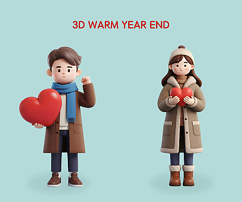 전신 PSD 편집이미지 여자 남자 겨울 털모자 사랑 들기 성인 두명 3D 파이팅 목도리 코트 하트 입체 겨울옷 엘리먼트 연말 성인만 편집3D 모양 모자_잡화 잡화 옷 계절 감정 모션 사람 외투 디지털합성 파일형식