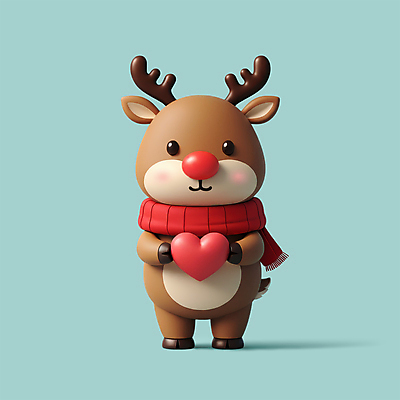 전신 PSD 편집이미지 한마리 크리스마스 겨울 3D캐릭터 들기 사람없음 3D 귀여움 목도리 루돌프 하트 입체 사슴캐릭터 편집3D 모양 캐릭터 1 잡화 계절 기념일 동물캐릭터 컨셉 모션 사슴 디지털합성 파일형식
