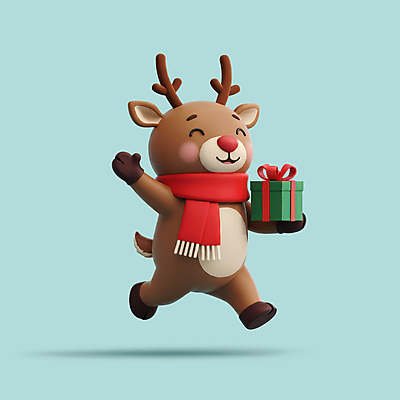 전신 PSD 편집이미지 한마리 크리스마스 겨울 3D캐릭터 들기 사람없음 선물상자 3D 귀여움 점프 목도리 루돌프 입체 사슴캐릭터 활기 편집3D 캐릭터 1 잡화 계절 기념일 동물캐릭터 컨셉 모션 사슴 선물 상자 디지털합성 파일형식