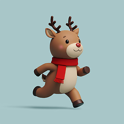 전신 PSD 편집이미지 한마리 하늘색 크리스마스 3D캐릭터 사람없음 달리기 3D 귀여움 목도리 루돌프 입체 사슴캐릭터 활기 편집3D 캐릭터 1 잡화 기념일 동물캐릭터 컨셉 모션 사슴 파란색 디지털합성 파일형식