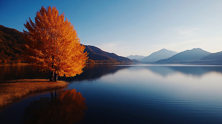 JPG 나무 구름 편집이미지 호수 단풍 자연 하늘 산 풍경 사람없음 반사 주황색 가을 편집실사 AI포토 AI콘텐츠 자연요소 식물 계절 컬러 잎 CG 생태계 파일형식
