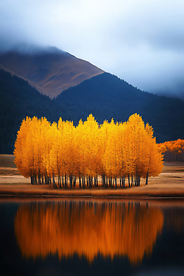JPG 나무 구름 편집이미지 호수 단풍 자연 하늘 산 풍경 사람없음 반사 노란색 안개 가을 편집실사 AI포토 AI콘텐츠 자연요소 식물 계절 컬러 잎 날씨 CG 생태계 파일형식