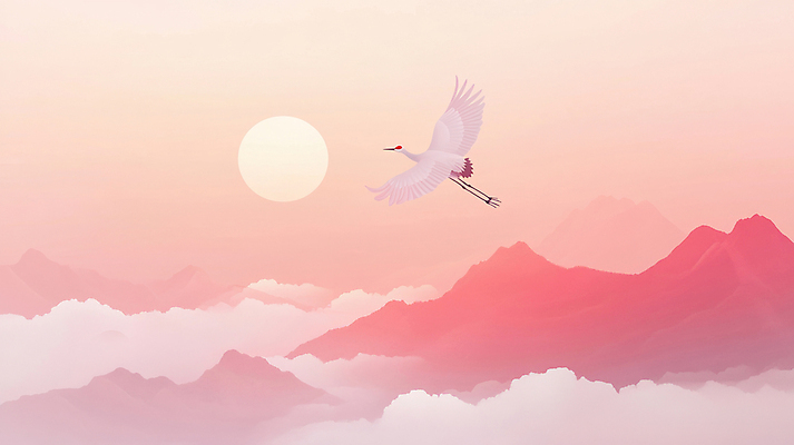 JPG 구름 편집이미지 새해 산 풍경 사람없음 태양 노을 학 비행 동양화 디지털합성 을사년 편집실사 AI포토 AI콘텐츠 자연요소 조류 미술 CG 파일형식 2025년