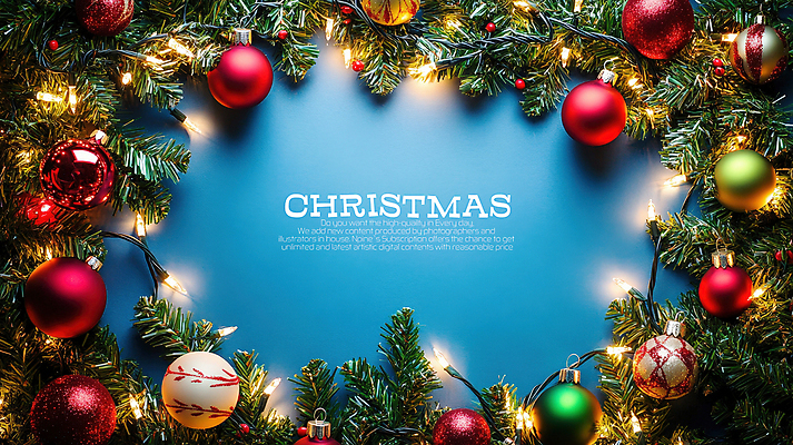 PSD 편집이미지 크리스마스 사람없음 파란색 크리스마스트리 알전구 오너먼트 카피스페이스 이미지편집 기념일 컬러 크리스마스장식 전구 공백 파일형식