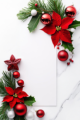 JPG 편집이미지 종이 크리스마스장식 크리스마스 크리스마스카드 프레임 사람없음 빨간색 흰색 대리석 솔잎 포인세티아 별장식 호랑가시나무열매 오너먼트 편집실사 AI포토 AI콘텐츠 기념일 열매 꽃 별 컬러 잎 재료 카드_감사 장식 CG 파일형식