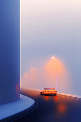 JPG 편집이미지 도로 가로등 자동차 그림자 사람없음 빛 반사 안개 가을 도시 편집실사 AI컴퓨터그래픽 AI콘텐츠 계절 공공시설 길 육상교통 교통시설 날씨 CG 파일형식