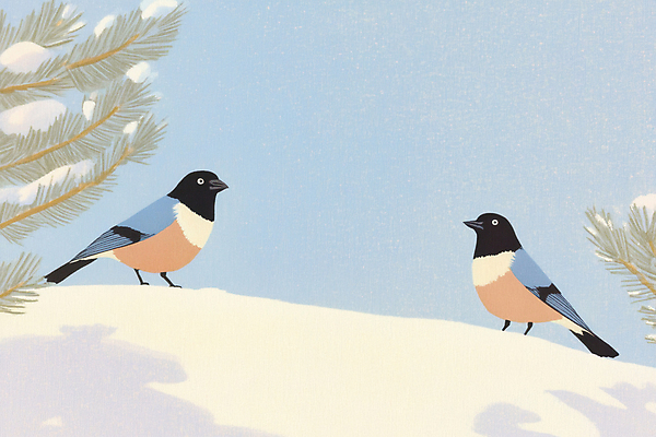 JPG 명절 두마리 겨울 일러스트 자연 조류 새해 사람없음 설날 설원 눈 소나무 디지털합성 까치 국내일러스트 AI일러스트 AI콘텐츠 자연요소 나무 동물 전통 계절 기념일 2 날씨 눈_날씨 생태계 파일형식