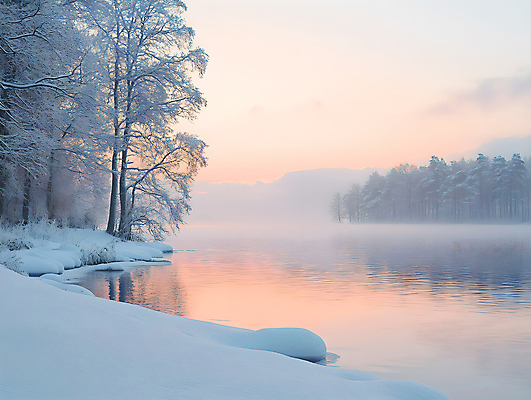 JPG 편집이미지 호수 겨울 자연 하늘 풍경 사람없음 설원 흰색 숲 겨울풍경 편집실사 AI포토 AI콘텐츠 계절 컬러 눈_날씨 CG 생태계 파일형식