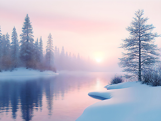 JPG 편집이미지 호수 겨울 자연 하늘 풍경 사람없음 설원 흰색 숲 겨울풍경 편집실사 AI포토 AI콘텐츠 계절 컬러 눈_날씨 CG 생태계 파일형식