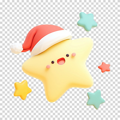 편집이미지 별 산타모자 3D캐릭터 웃음 누끼 사람없음 노란색 3D 귀여움 입체 PNG 자연요소 캐릭터 모자_잡화 컬러 컨셉 크리스마스 표정 디지털합성 파일형식
