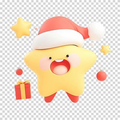 자연요소 캐릭터 모자_잡화 컬러 컨셉 크리스마스장식 크리스마스 표정 선물 상자 디지털합성 파일형식 오너먼트 빨간색 노란색 3D 입체 별 귀여움 입벌림 산타모자 선물상자 PNG 편집이미지 누끼 사람없음 3D캐릭터