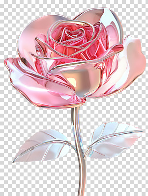 편집이미지 줄기 분홍색 잎 누끼 사람없음 장미 3D 금속 입체 PNG 식물 꽃 컬러 재질 디지털합성 파일형식