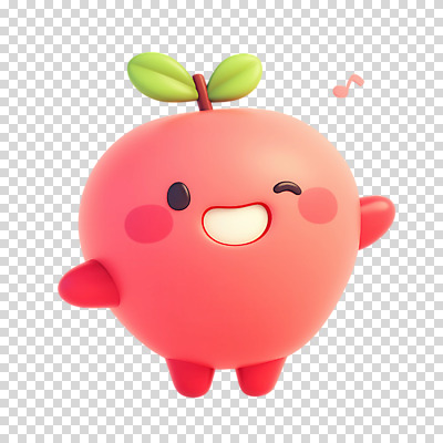 편집이미지 음표 3D캐릭터 웃음 누끼 사람없음 3D 사과 PNG 사과캐릭터 캐릭터 기호 음악 과일 표정 디지털합성 파일형식