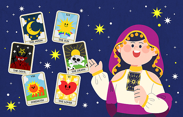 여자 일러스트 밤하늘 안내 한명 미소 들기 상반신 성인 손들기 운세 남색 베일 타로 타로카드 성인여자한명만 국내일러스트 AI파일 1 컬러 모션 하늘 표정 사람 트럼프 야간 여자한명만 성인여자만 파일형식 벡터