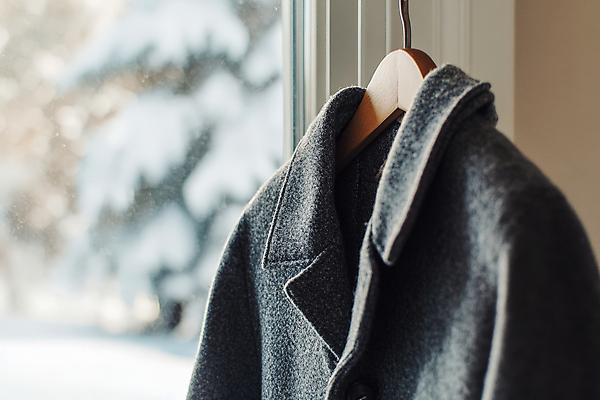 JPG 편집이미지 겨울 창문 사람없음 검은색 외투 코트 눈 옷걸이 창가 겨울옷 편집실사 AI포토 AI콘텐츠 자연요소 옷 계절 컬러 상의 날씨 CG 파일형식